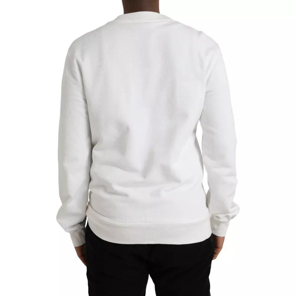 Dolce & Gabbana White Logo Cotton Crew Neck Pullover Sweater by Dolce & Gabbana