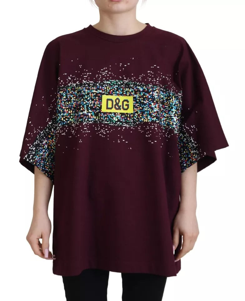 Dolce & Gabbana Bordeaux D&G Print Round Neck Cotton T-shirt by Dolce & Gabbana