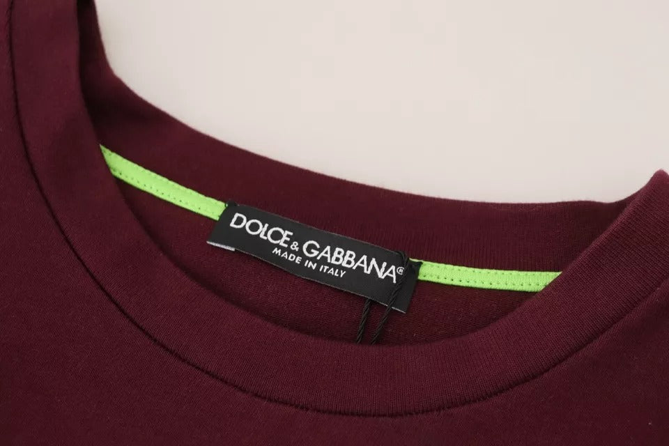 Dolce & Gabbana Bordeaux D&G Print Round Neck Cotton T-shirt by Dolce & Gabbana