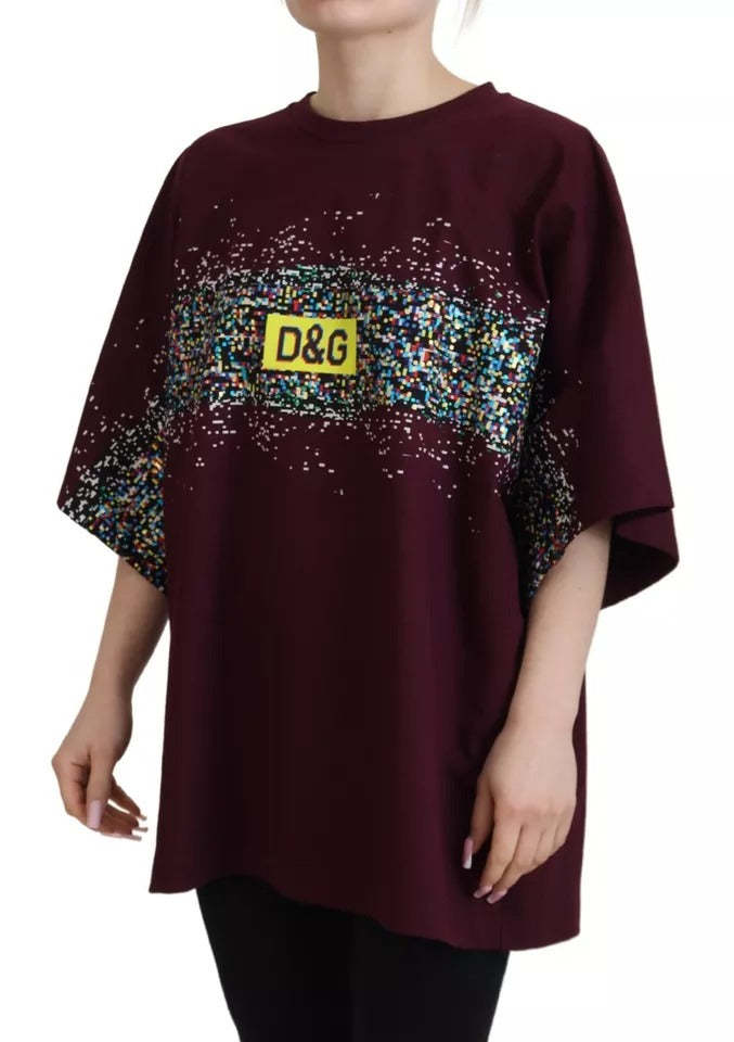 Dolce & Gabbana Bordeaux D&G Print Round Neck Cotton T-shirt by Dolce & Gabbana