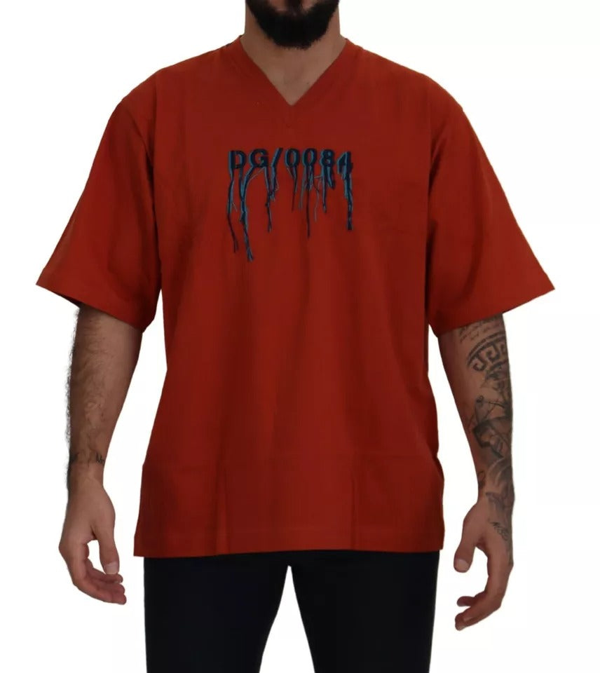 Dolce & Gabbana Red Logo Embroidery Crewneck Cotton T-shirt by Dolce & Gabbana