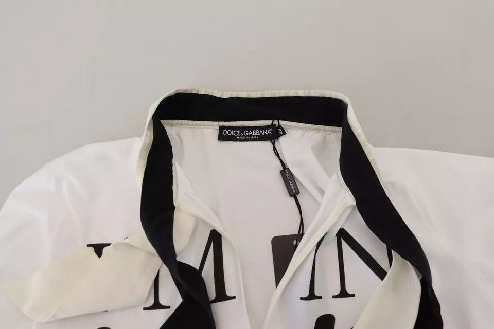 Dolce & Gabbana White Cotton Printed Ascot Collared T-shirt by Dolce & Gabbana