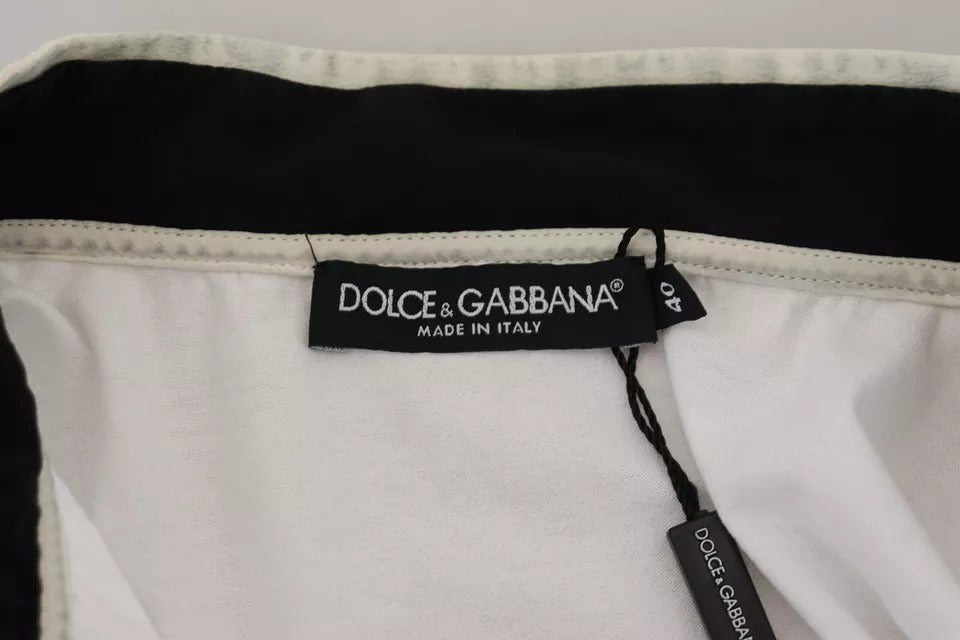 Dolce & Gabbana White Cotton Printed Ascot Collared T-shirt by Dolce & Gabbana
