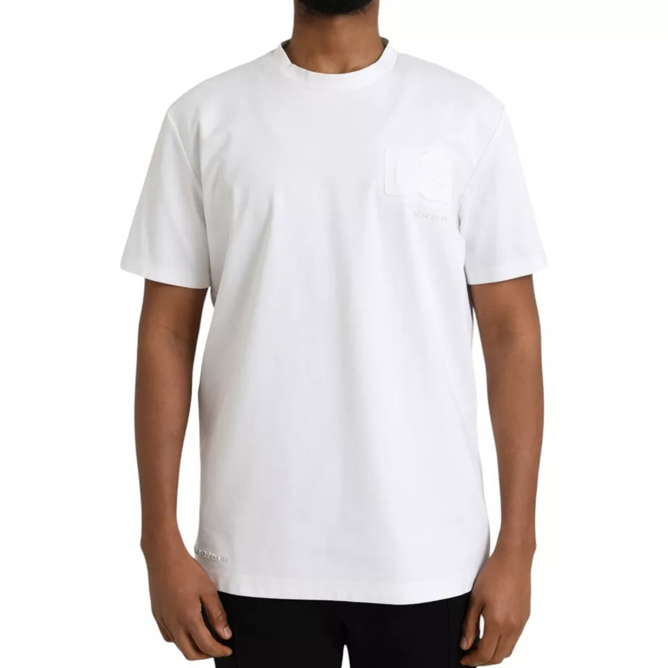Dolce & Gabbana White Logo Embossed Cotton Crewneck T-shirt by Dolce & Gabbana
