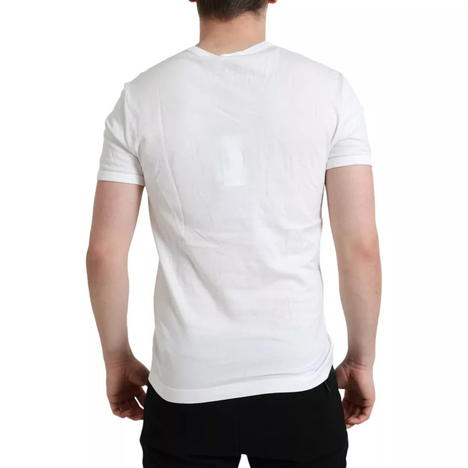 Dolce & Gabbana White Logo Embossed Crew Neck Short Sleeves T-shirt by Dolce & Gabbana