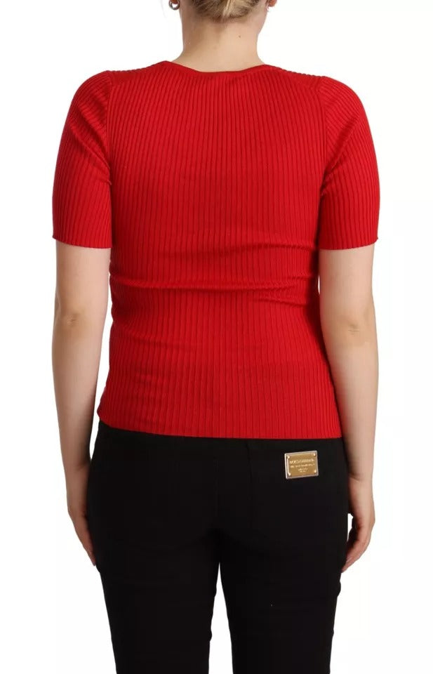 Dolce & Gabbana Red Silk T-shirt Short Sleeve Top Blouse by Dolce & Gabbana