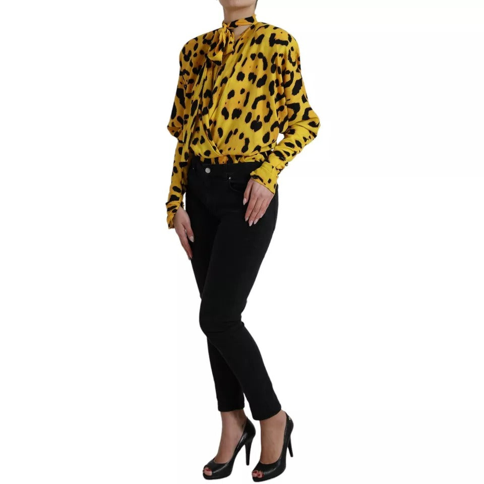 Dolce & Gabbana Yellow Leopard Print Long Sleeves Top Blouse by Dolce & Gabbana