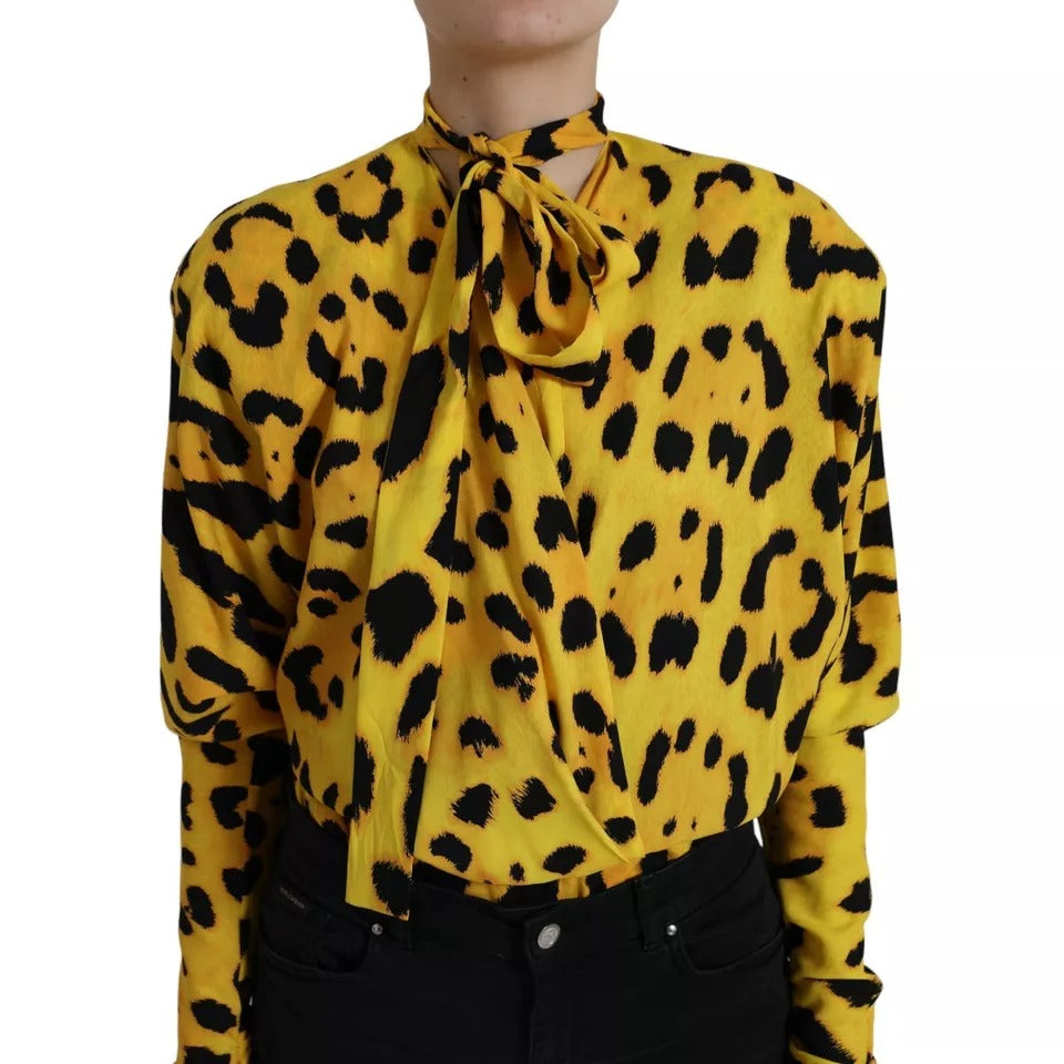 Dolce & Gabbana Yellow Leopard Print Long Sleeves Top Blouse by Dolce & Gabbana
