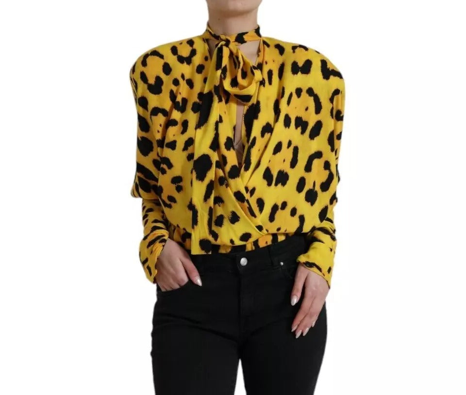 Dolce & Gabbana Yellow Leopard Print Long Sleeves Top Blouse by Dolce & Gabbana