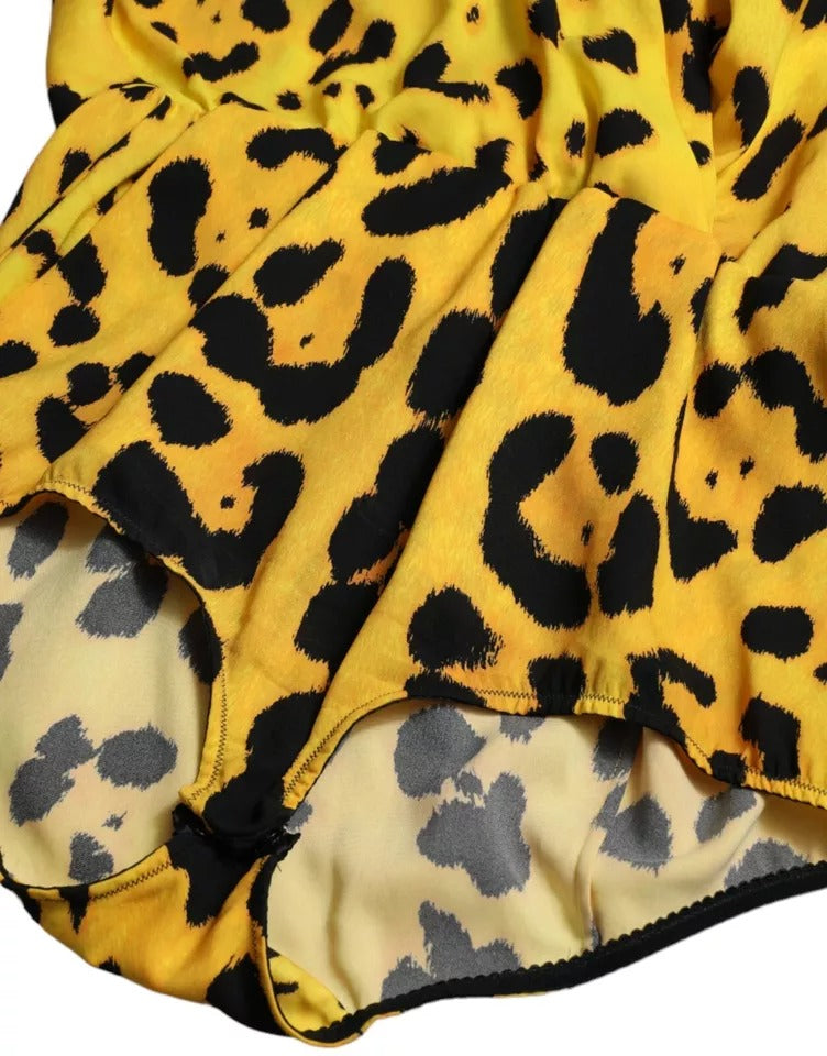 Dolce & Gabbana Yellow Leopard Print Long Sleeves Top Blouse by Dolce & Gabbana