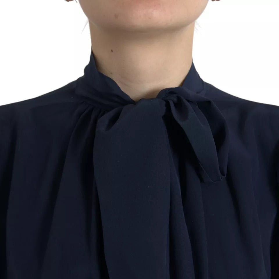 Dolce & Gabbana Blue Long Sleeves Ascot Collar Blouse Top by Dolce & Gabbana