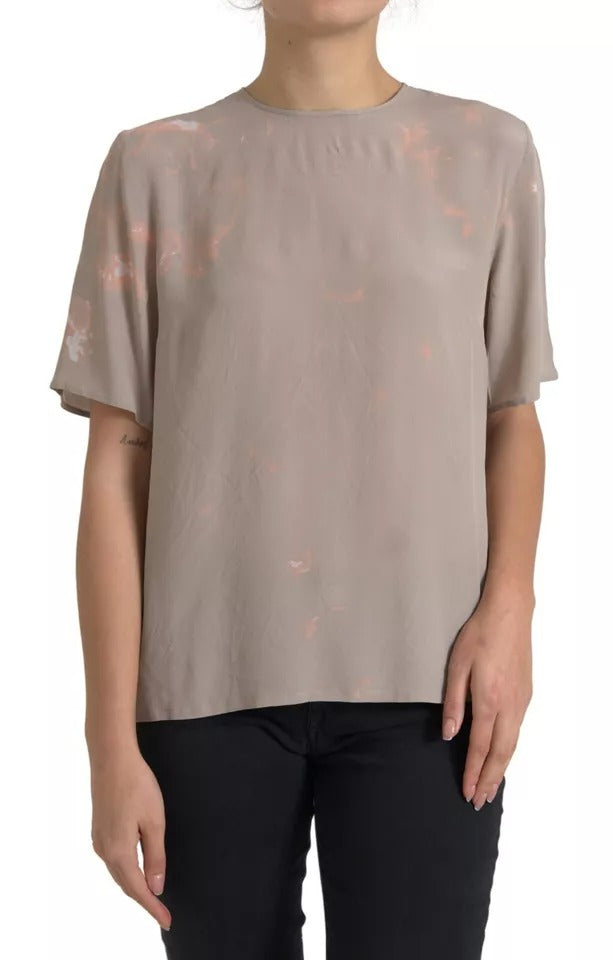 Dolce & Gabbana Brown Round Neck Short Sleeve Blouse Top by Dolce & Gabbana