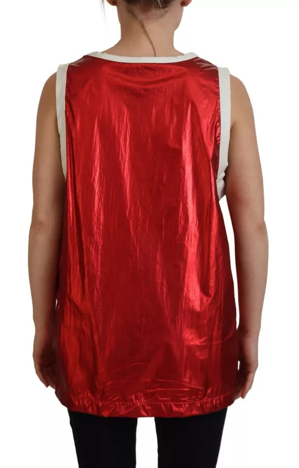 Dolce & Gabbana Red Nylon Logo Print Sleeveless Jersey Top by Dolce & Gabbana