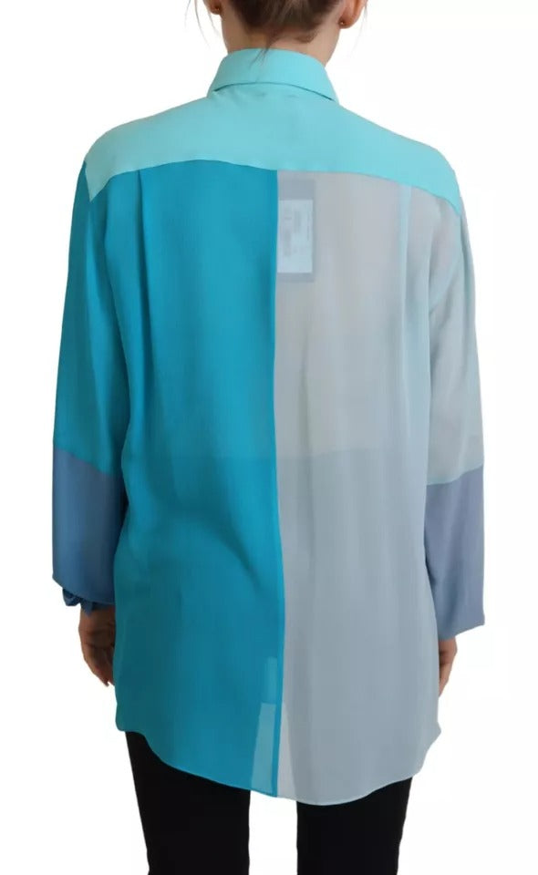 Dolce & Gabbana Blue Collar Long Sleeve Blouse Silk Top by Dolce & Gabbana