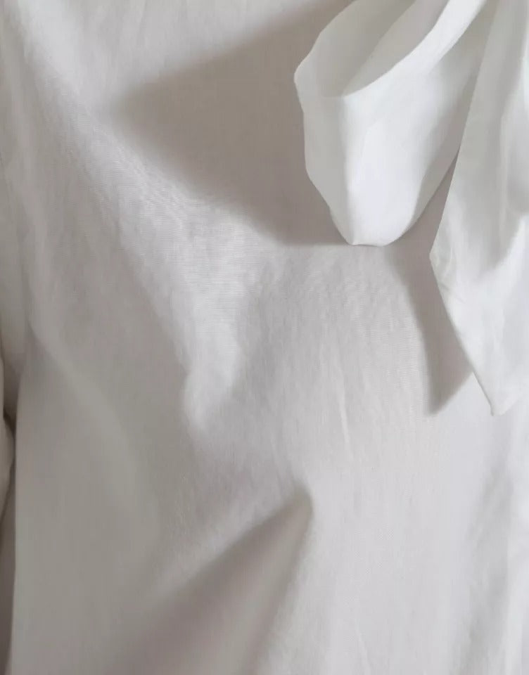 Dolce & Gabbana White Cotton Ascot Collar Long Sleeves Top by Dolce & Gabbana