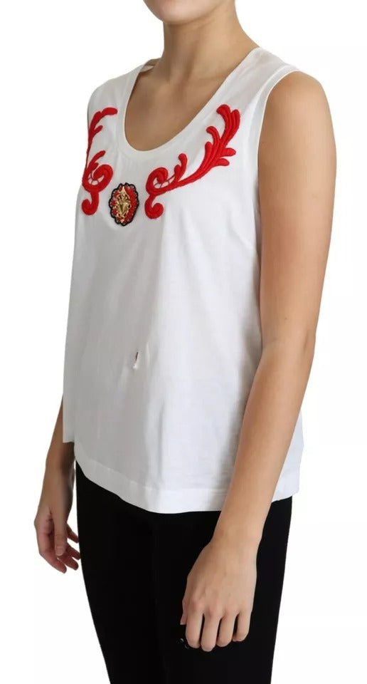 Dolce & Gabbana White Cotton Heart Applique Sleeveless Tank Top by Dolce & Gabbana