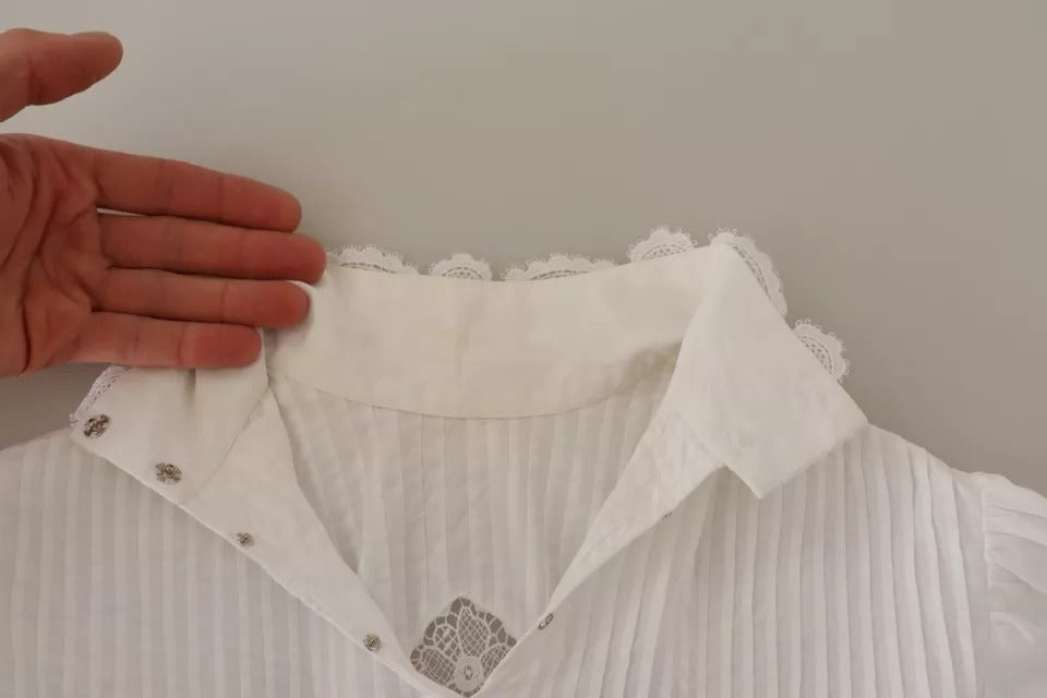 Dolce & Gabbana White Cotton Lace Trim Turtle Neck Blouse Top by Dolce & Gabbana