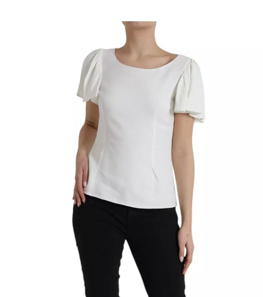 Dolce & Gabbana White Viscose Round Neck Short Sleeves Top by Dolce & Gabbana