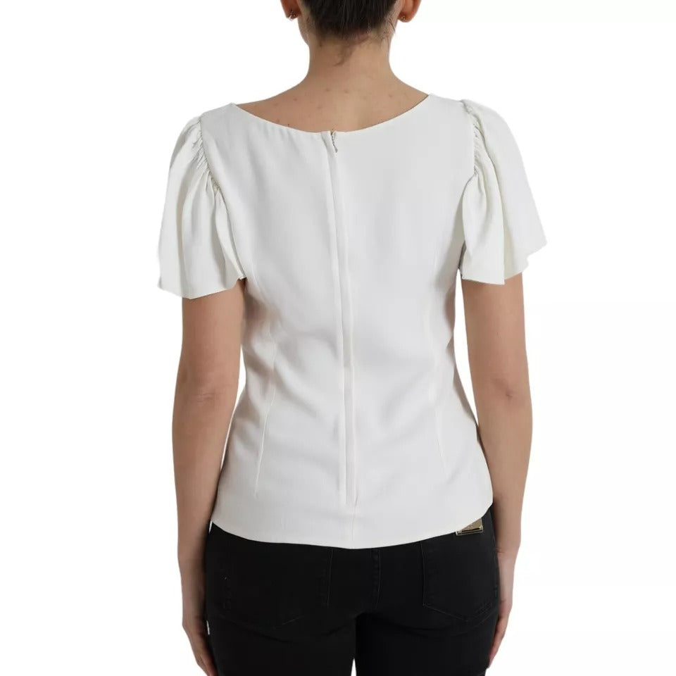 Dolce & Gabbana White Viscose Round Neck Short Sleeves Top by Dolce & Gabbana