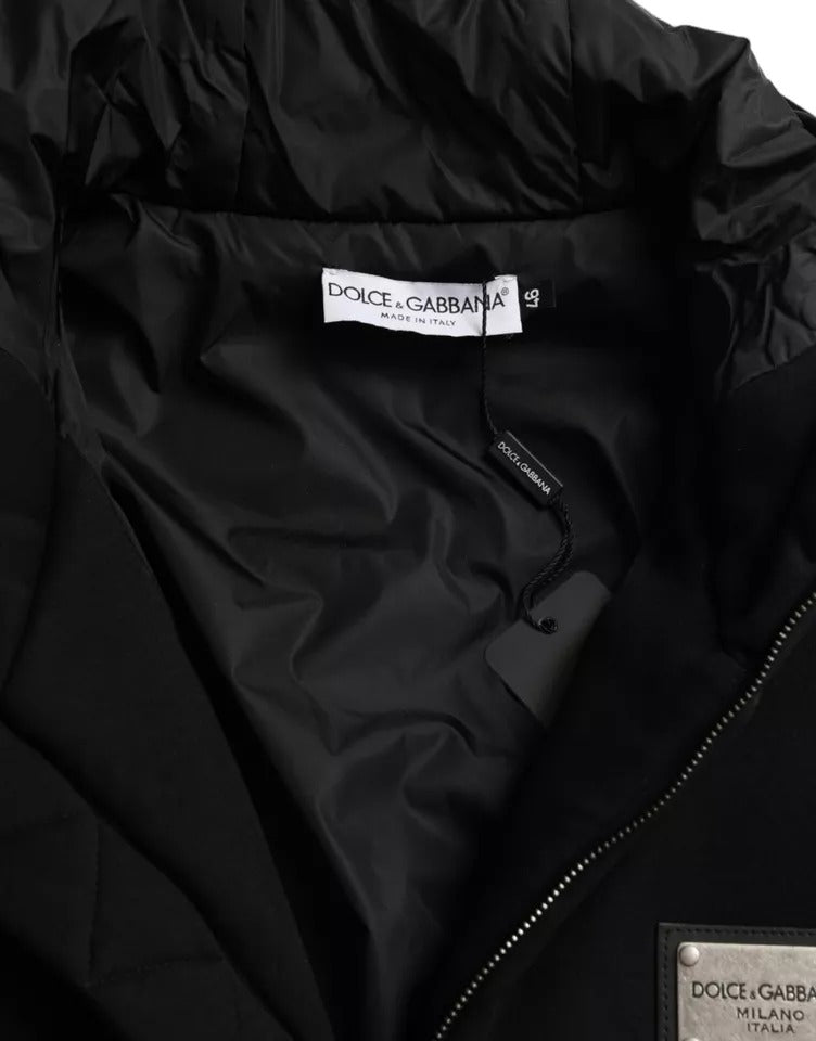 Dolce & Gabbana Veste bomber à capuche en coton noir avec logo pour homme