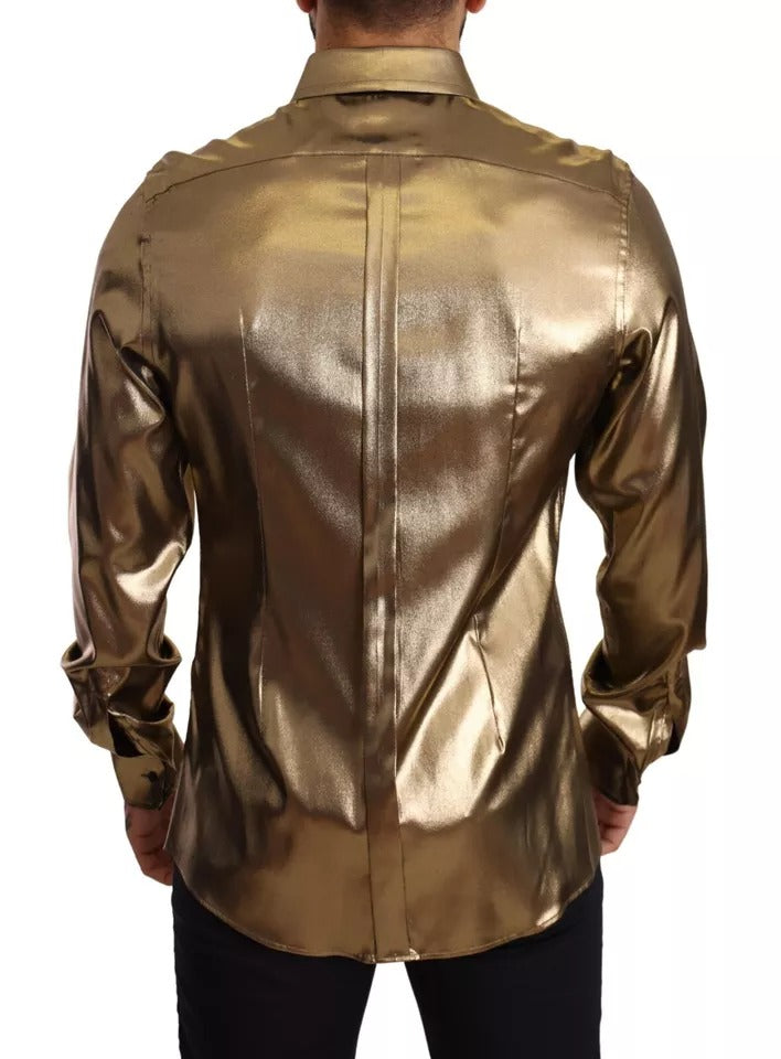Dolce & Gabbana Metallic Gold DG Embroidered Crown Silk Top Shirt by Dolce & Gabbana