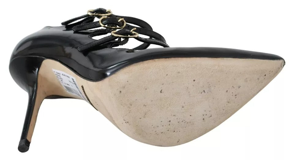 Escarpins à talons et bride cheville en cuir noir Dolce & Gabbana
