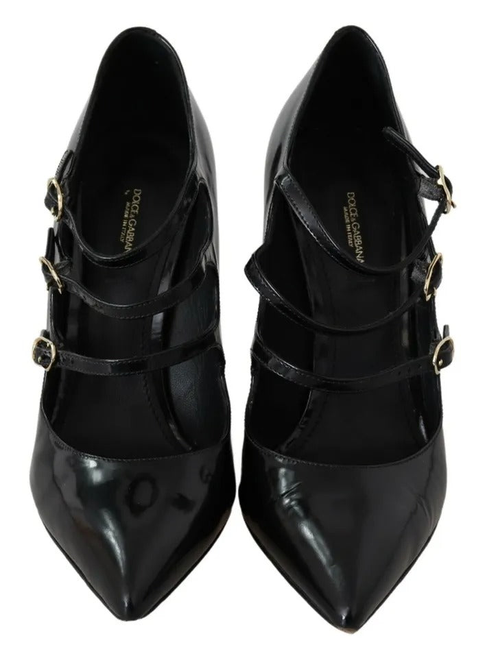 Escarpins à talons et bride cheville en cuir noir Dolce & Gabbana