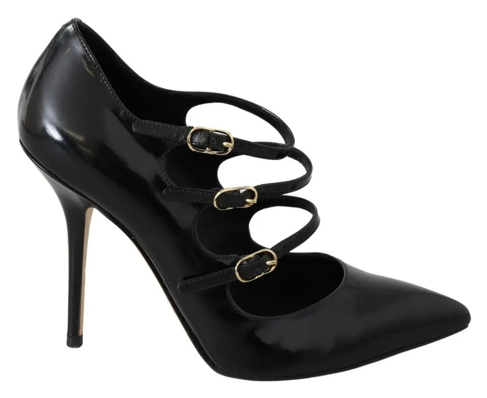 Escarpins à talons et bride cheville en cuir noir Dolce & Gabbana