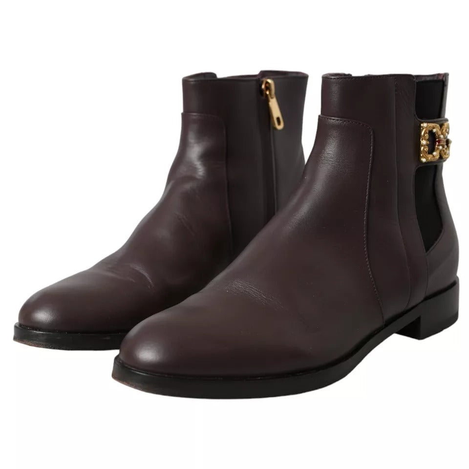 Bottines plates AMORE en cuir marron Dolce & Gabbana