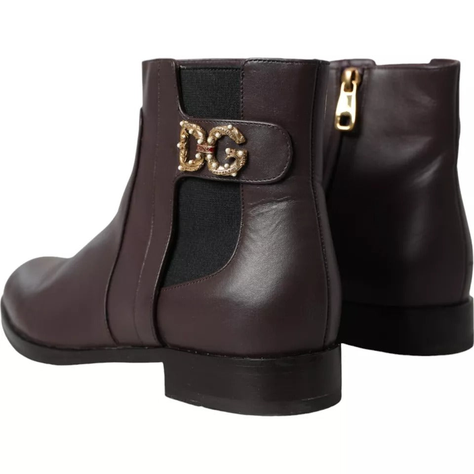 Bottines plates AMORE en cuir marron Dolce & Gabbana