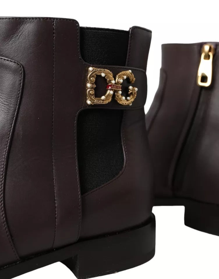Bottines plates AMORE en cuir marron Dolce & Gabbana