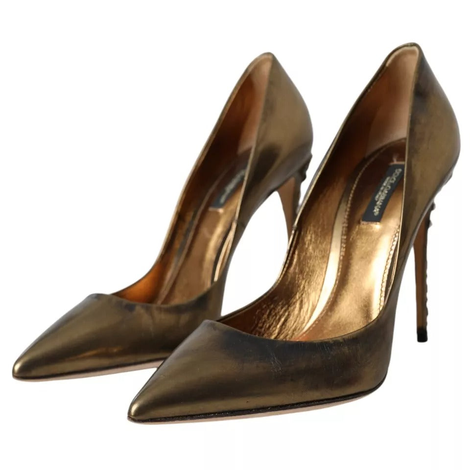 Escarpins à talons en cuir bronze Dolce & Gabbana