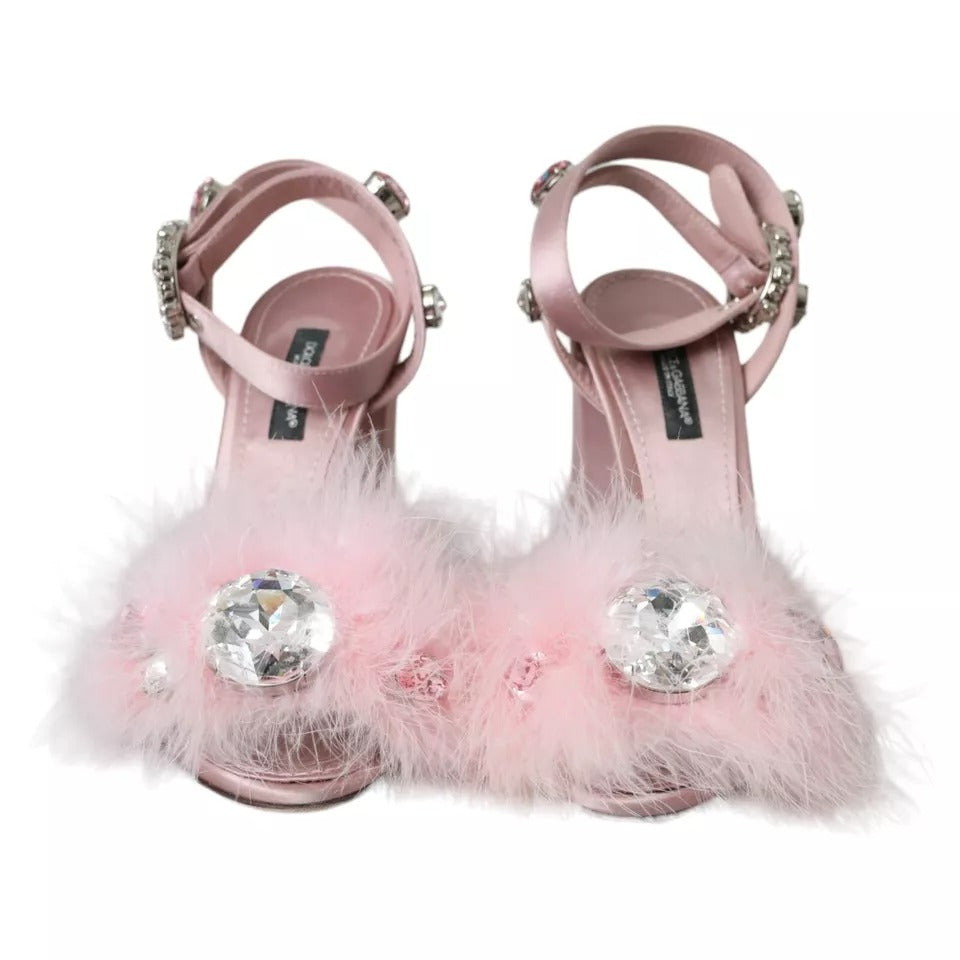 Sandales Dolce & Gabbana à plumes de dinde roses et cristaux