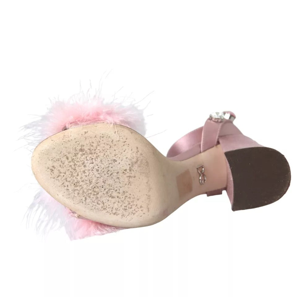 Sandales Dolce & Gabbana à plumes de dinde roses et cristaux