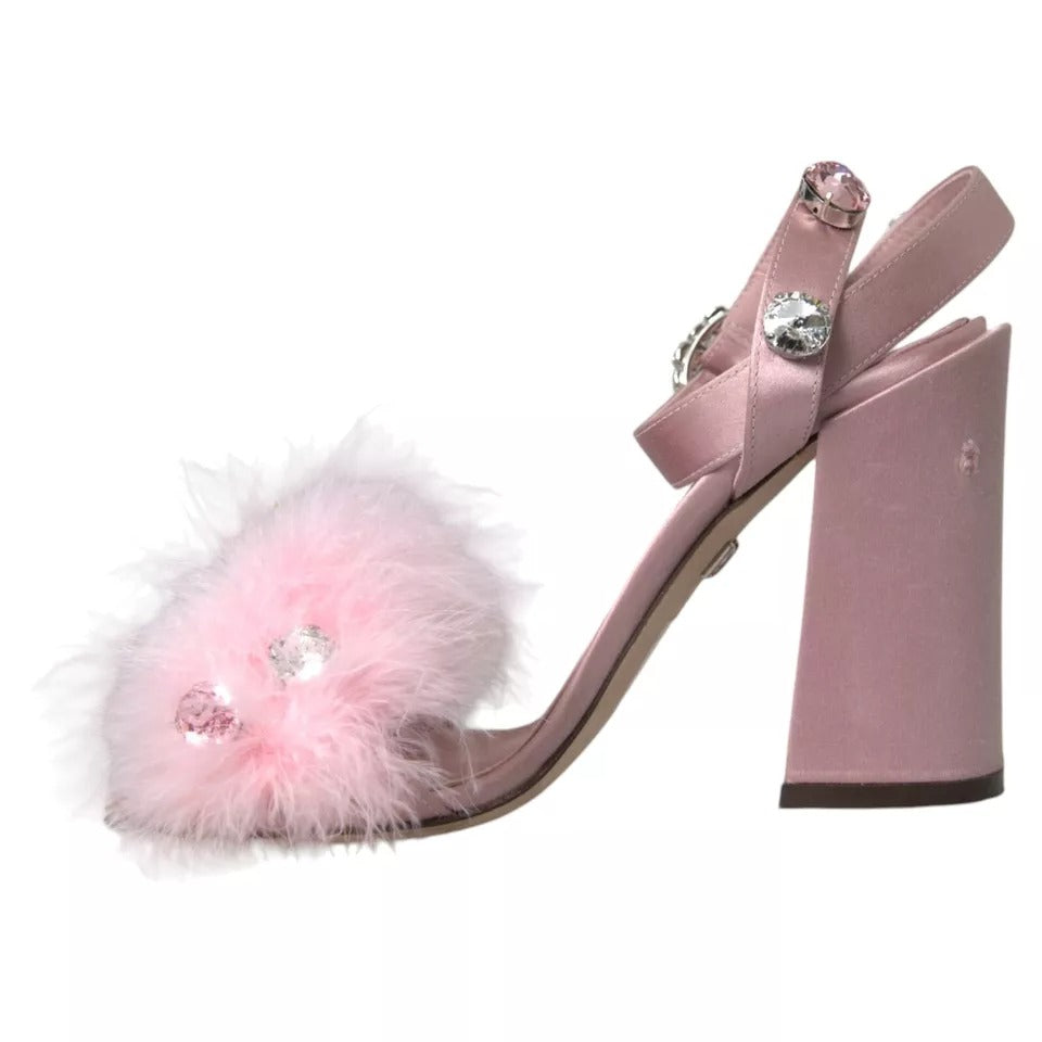 Sandales Dolce & Gabbana à plumes de dinde roses et cristaux