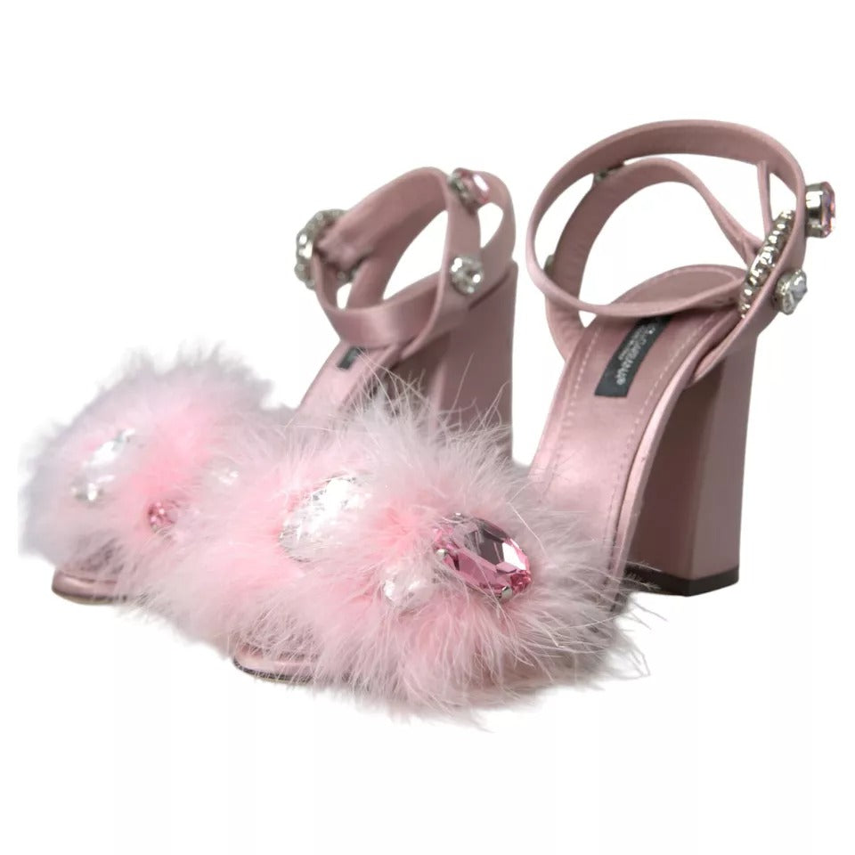Sandales Dolce & Gabbana à plumes de dinde roses et cristaux