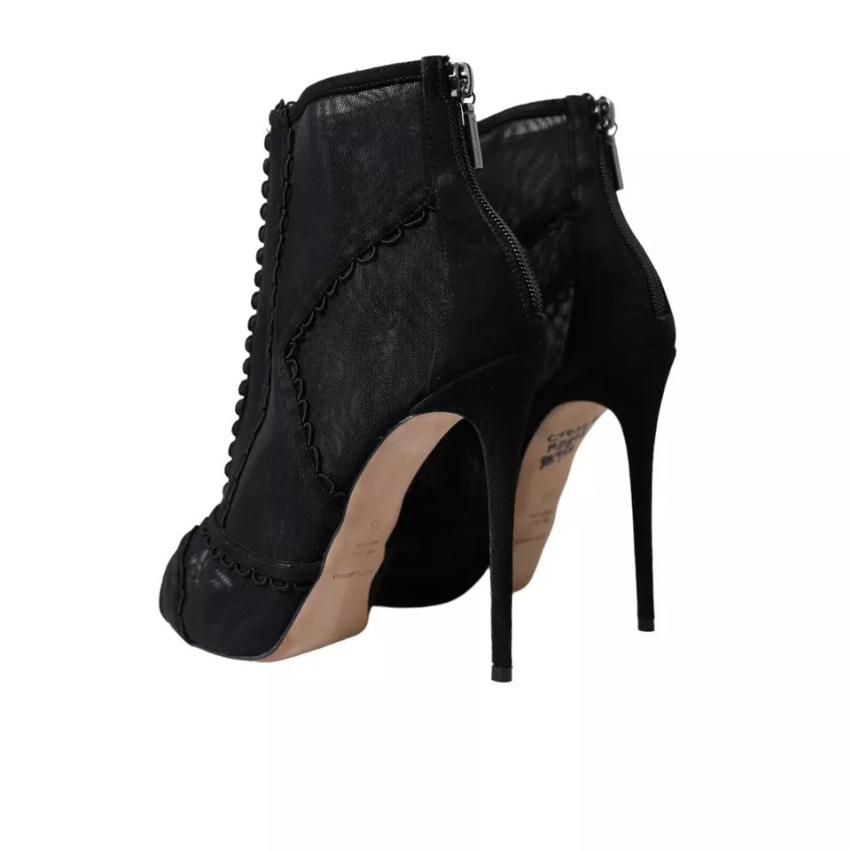 Bottes courtes à talons aiguilles en tulle noir Dolce & Gabbana