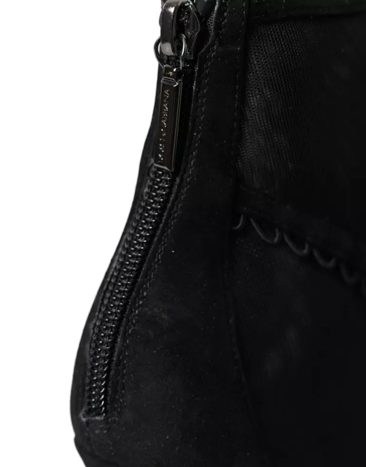 Bottes courtes à talons aiguilles en tulle noir Dolce & Gabbana