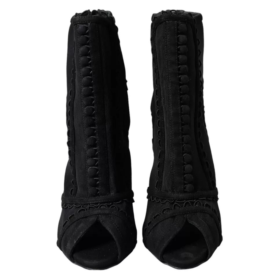 Bottes courtes à talons aiguilles en tulle noir Dolce & Gabbana