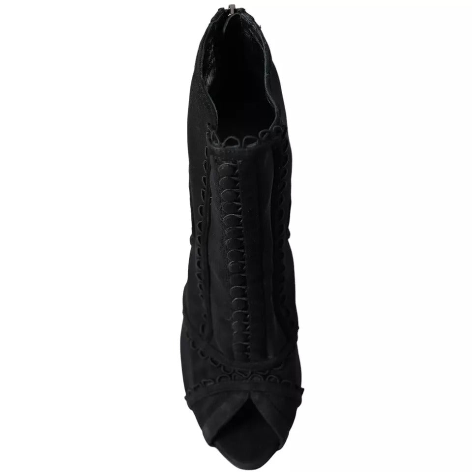 Bottes courtes à talons aiguilles en tulle noir Dolce & Gabbana