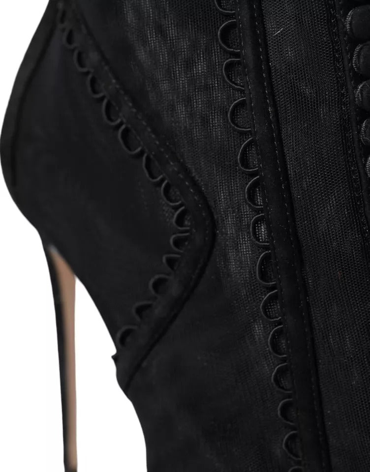 Bottes courtes à talons aiguilles en tulle noir Dolce & Gabbana