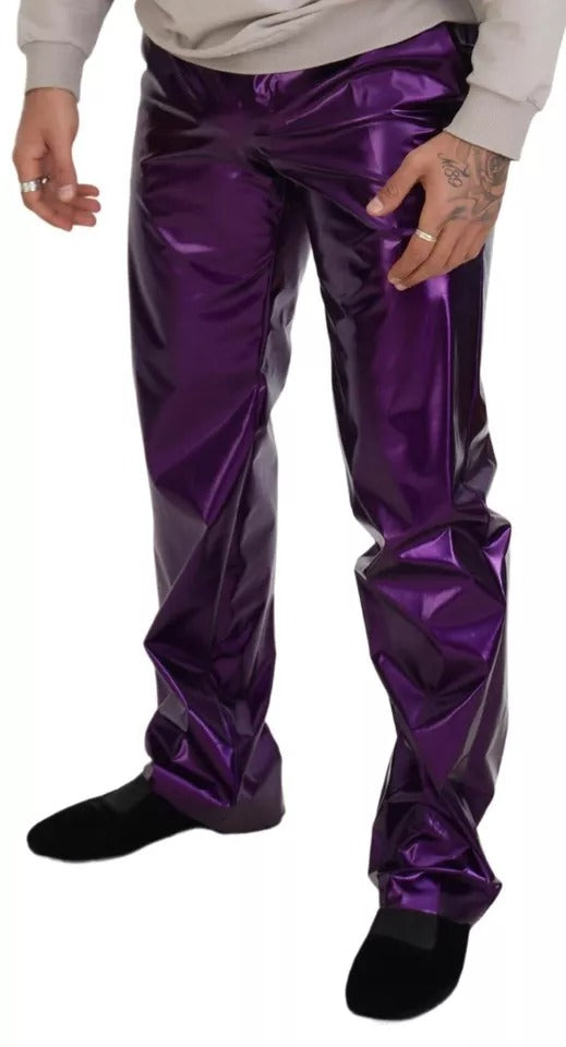 Dolce & Gabbana Purple Shining Men Casual Pants by Dolce & Gabbana