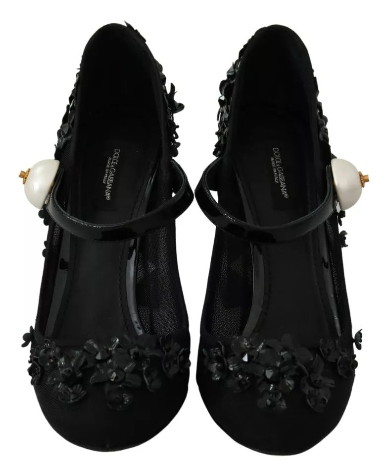 Escarpins Mary Janes à talons noirs ornés de fleurs Dolce & Gabbana
