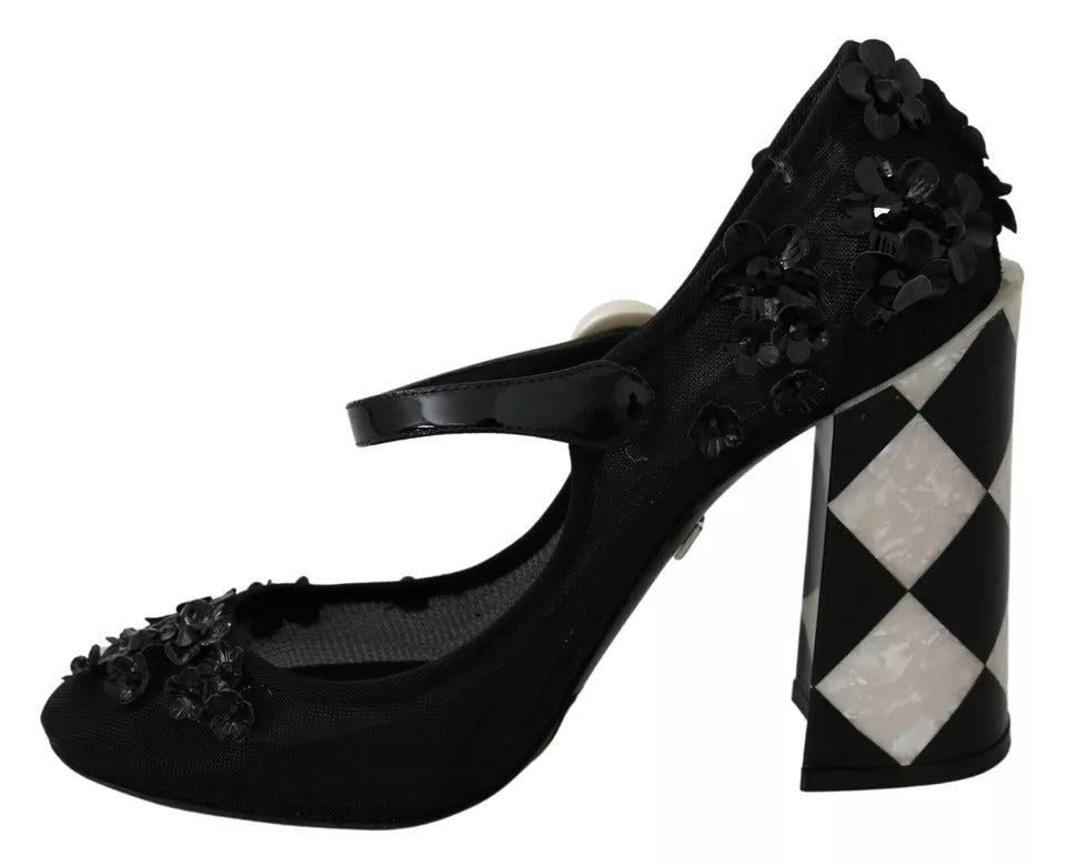 Escarpins Mary Janes à talons noirs ornés de fleurs Dolce & Gabbana