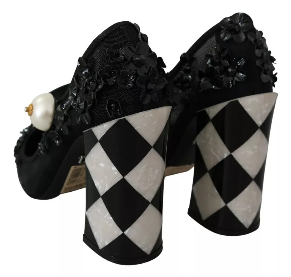Escarpins Mary Janes à talons noirs ornés de fleurs Dolce & Gabbana