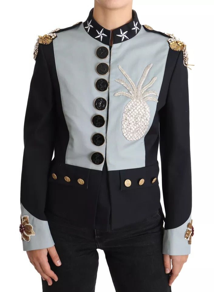 Veste en coton ornée de cristaux et de boutons bleus Dolce & Gabbana