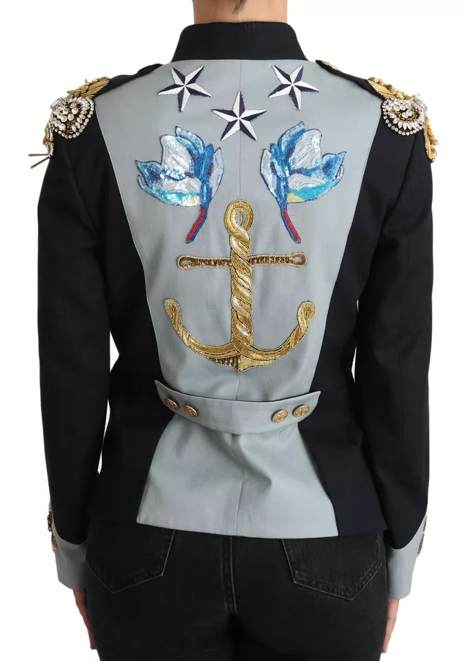 Veste en coton ornée de cristaux et de boutons bleus Dolce & Gabbana