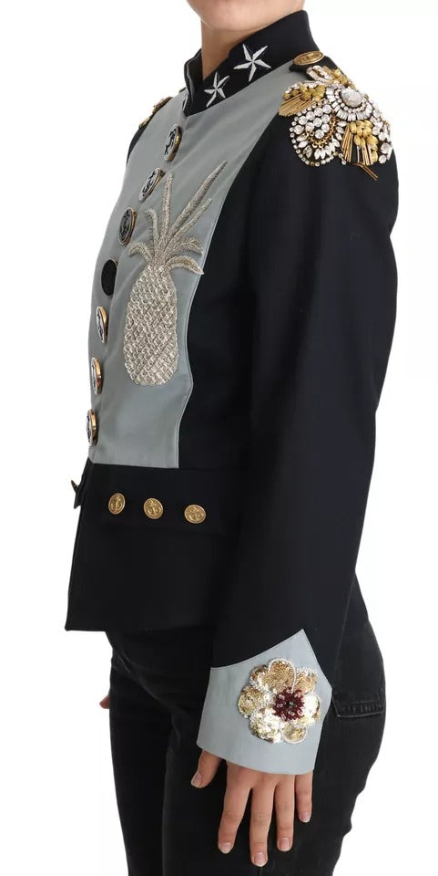 Veste en coton ornée de cristaux et de boutons bleus Dolce & Gabbana