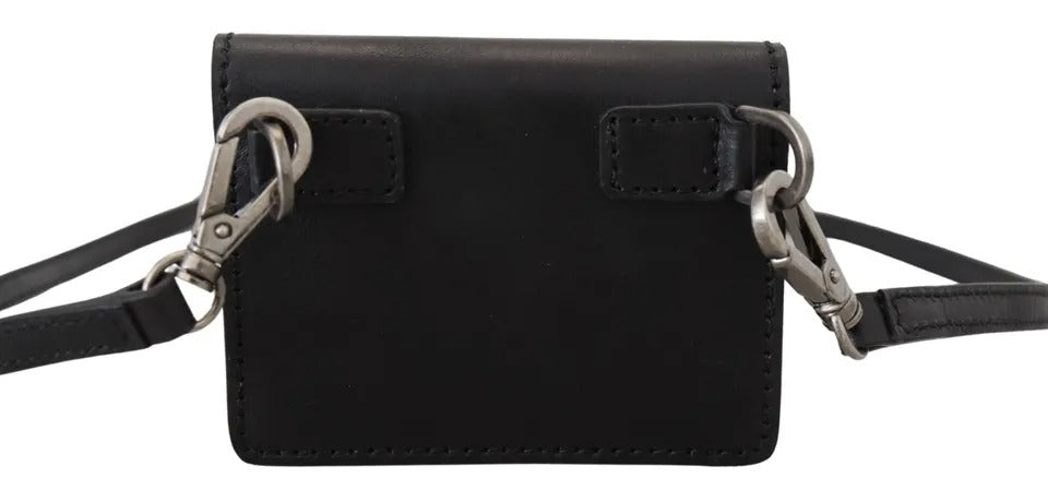 Portefeuille à bandoulière en cuir noir Dolce & Gabbana pour femme