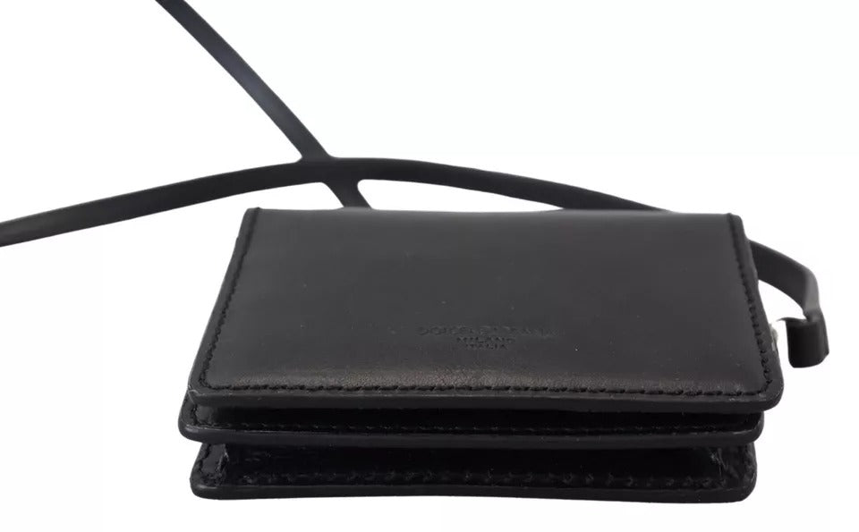 Portefeuille à bandoulière en cuir noir Dolce & Gabbana pour femme